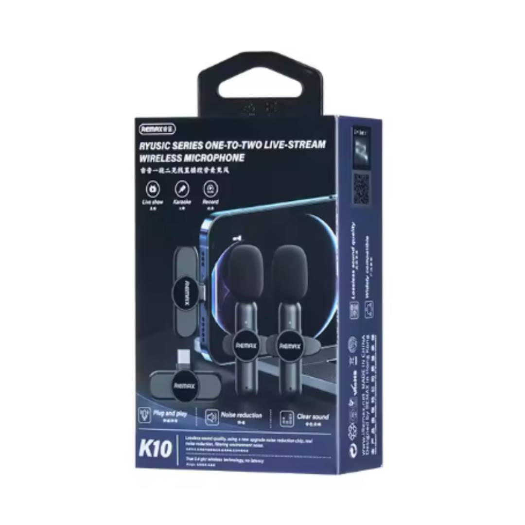 Micrófono Inalámbrico K10, Dispositivo con Clip de 1 a 2 Remax 2