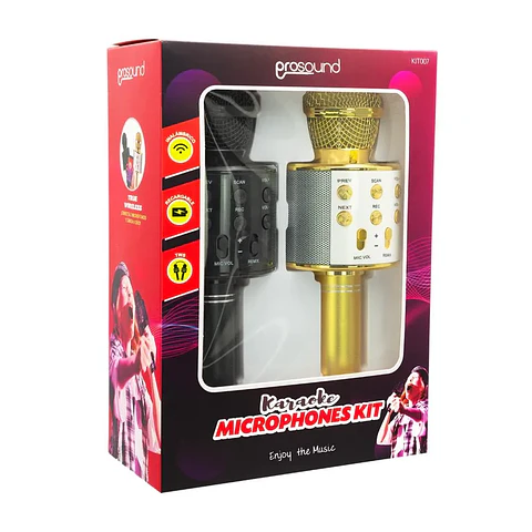 Kit 2 Micrófonos con Parlante Bluetooth Inalámbrico Negro y Dorado  