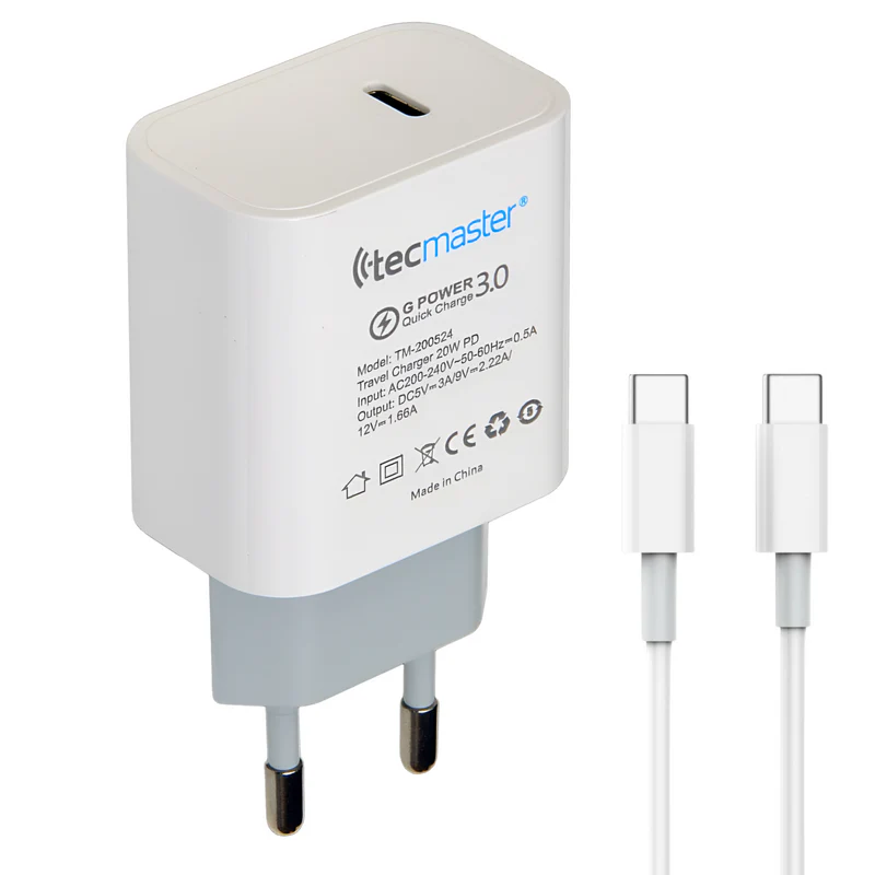 CARGADOR DE VIAJE TIPO C INCLUYE CABLE C A C CARGA RAPIDA TM-200524 TECMASTER 1
