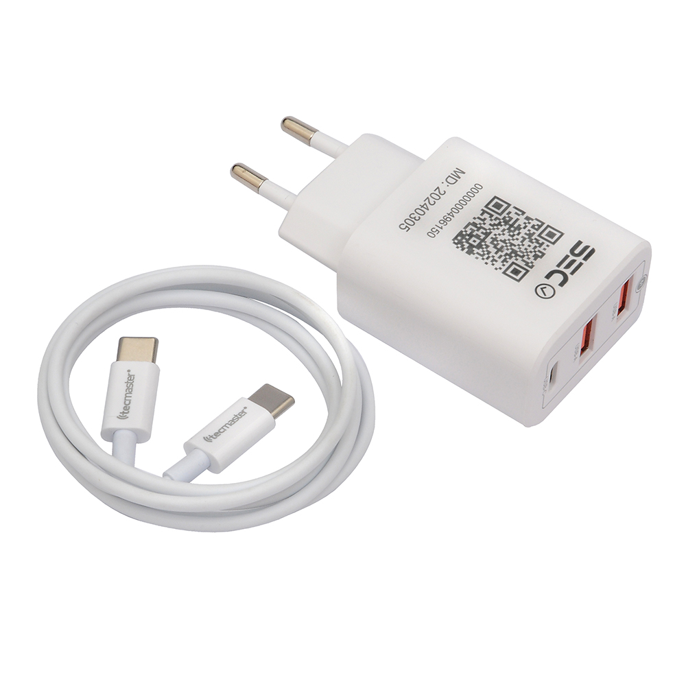 Cagador de Pared 3 Puertos USB A/C 200554WH 30W Tecmaster 4