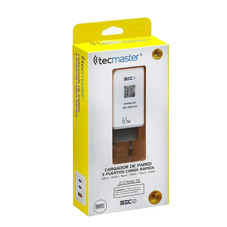 CARGADOR DE PARED 2 PUERTOS USB C - USB C  200541TECMASTER 2