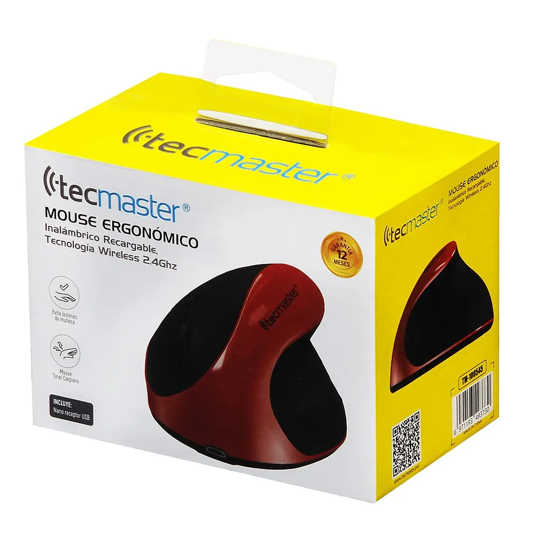 MOUSE INALAMBRICO ERGONOMICO RECARGABLE NEGRO TM-100545 TECMASTER 5