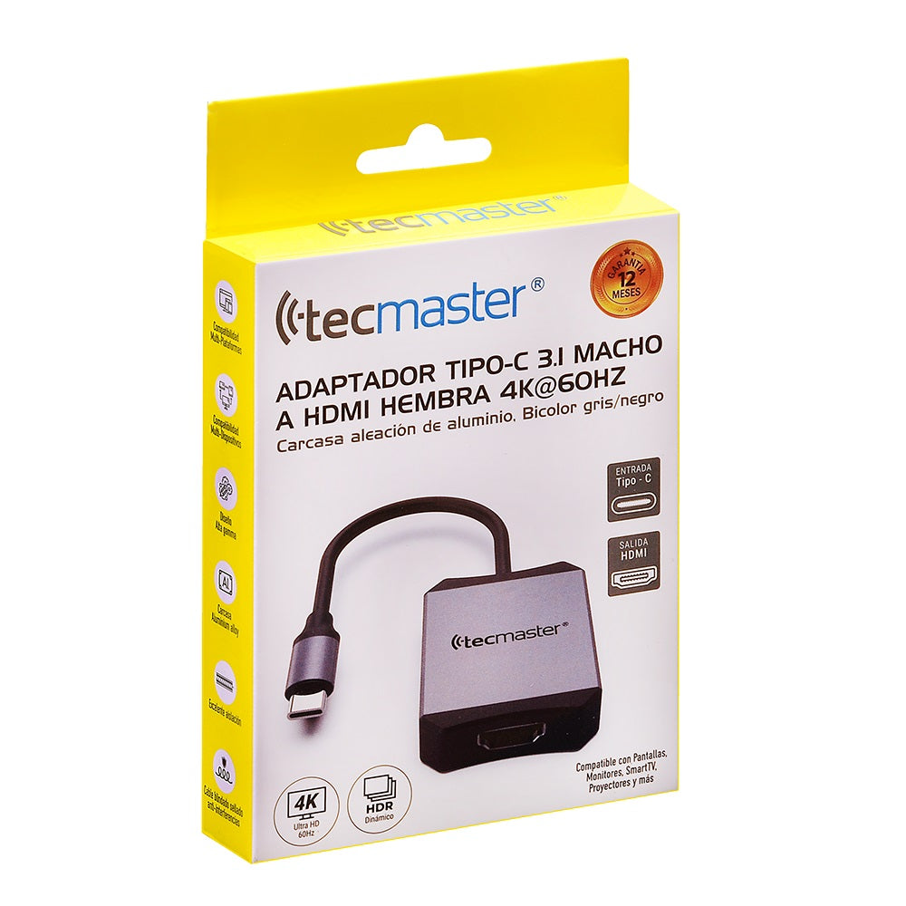 Adaptador Type-C Macho A Hdmi Hembra 4K Carcasa Aleación Aluminio Tecmaster 4