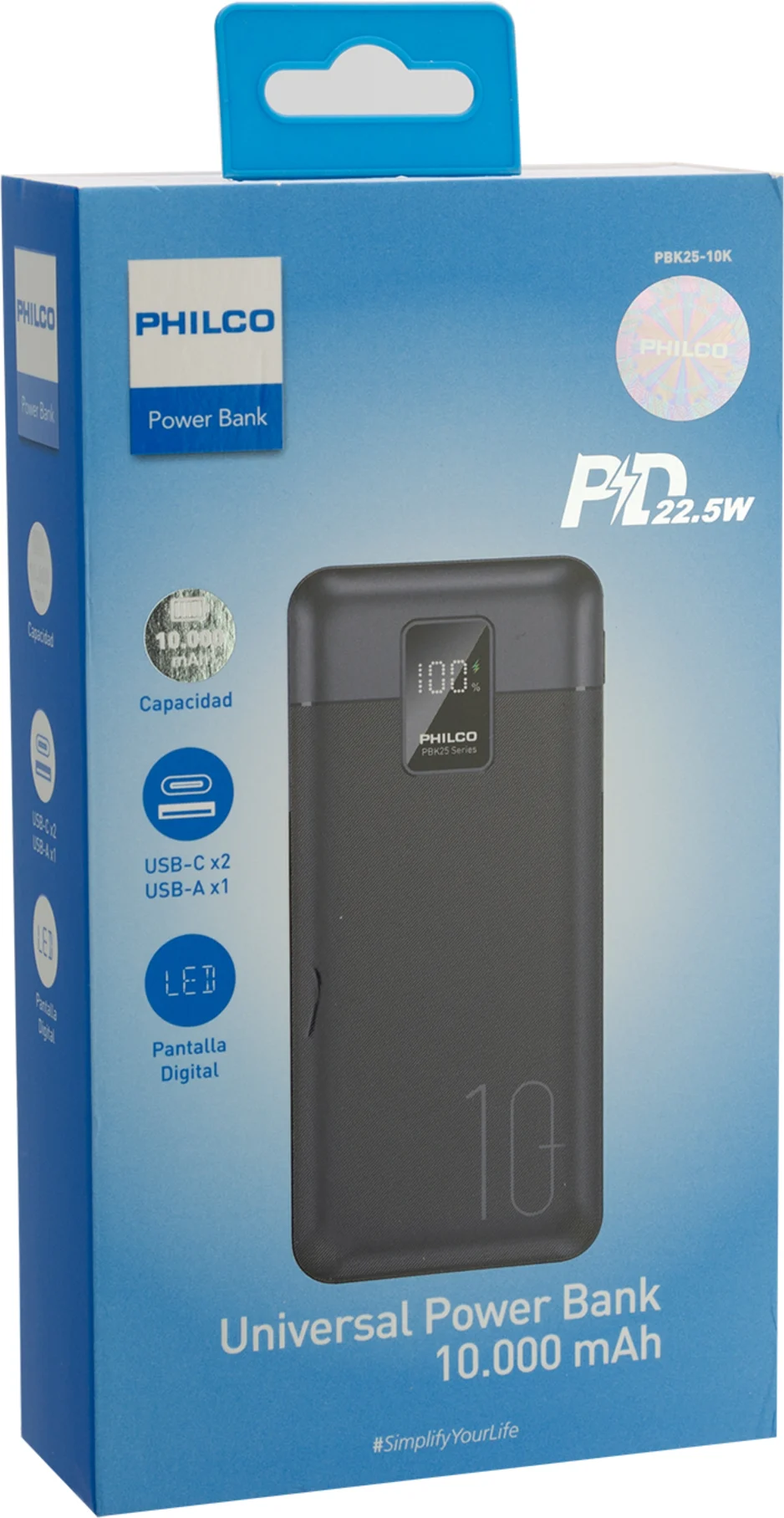 BATERIA EXTERNA 10000 MAH 22.5W BLACK PBK 25 PHILCO 5