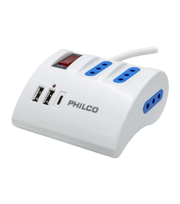 EXTESION 3 POSICIONES USB C 2 METROS 2044B BLANCO PHILCO 1