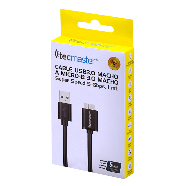 CABLE USB-A 3,0 A MICRO-B 3,0 1MT TM-100551 TECMASTER 3