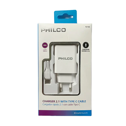Philco Cargador Tipo C Carga Rápida 10 W 2 Puertos USB 2.1 A   
