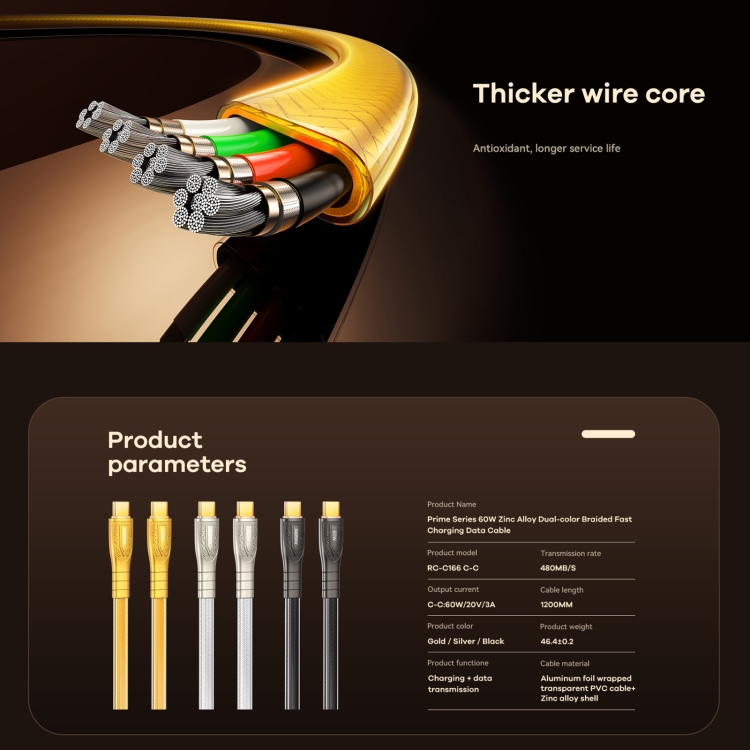 Cable Tipo/C a Tipo/C 60W RC-C166 Silver Remax 2