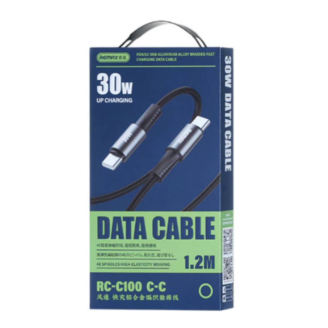 Cable USB Tipo/C A Tipo/C 30W Black 1,2MT RC-C100 REMAX  2