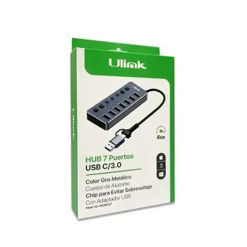 Hub Usb Y Usb-C 7 Puertos Aluminio Con Switch Ulink Ul-Hubca7 3