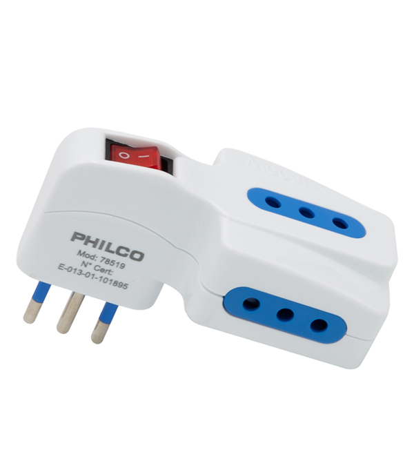 ENCHUFE TRIPLE 78519 C/SWITCH 2P+T 10A 250V BLANCO PHILCO 1