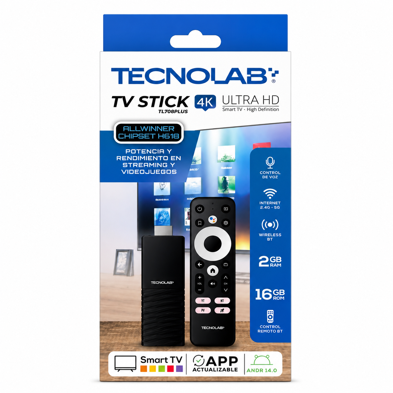 TV Stick Tecnolab 4K Ultra HD Android Wi-Fi HDMI TL708 Negro 1