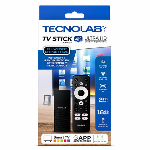 TV Stick Tecnolab 4K Ultra HD Android Wi-Fi HDMI TL708 Negro