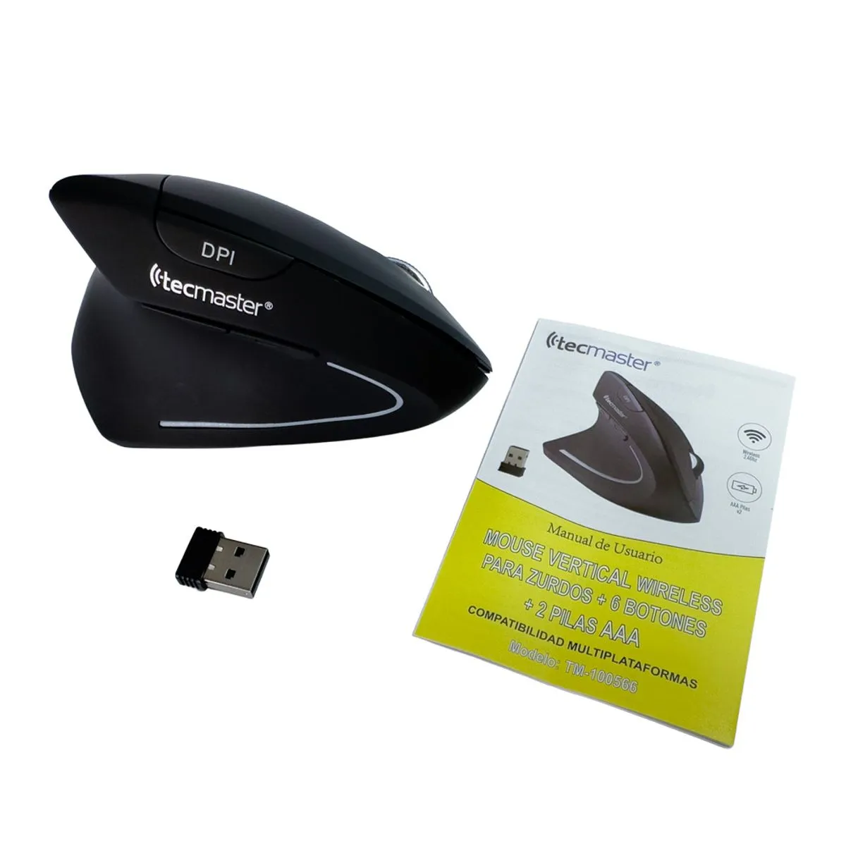 Mouse Vertical Ergonómico Inalámbrico Zurdo Tecmaster 1600 Dpi Negro 1