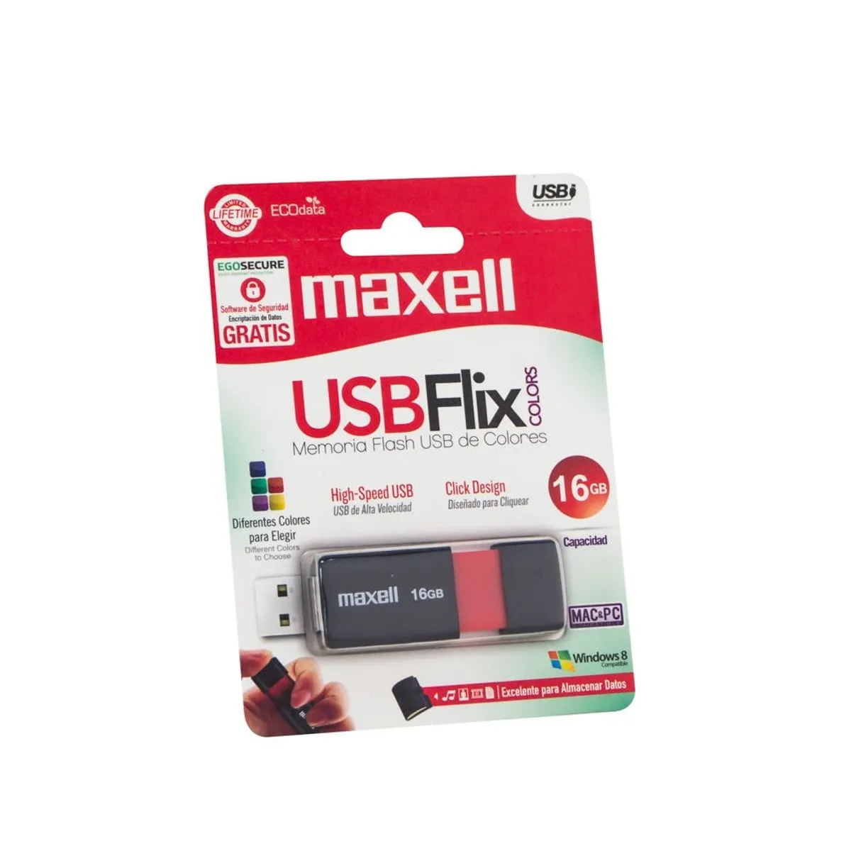 Pendrive Maxell Ecodata 16GB USB Rojo Compatible Mac y Windows 2