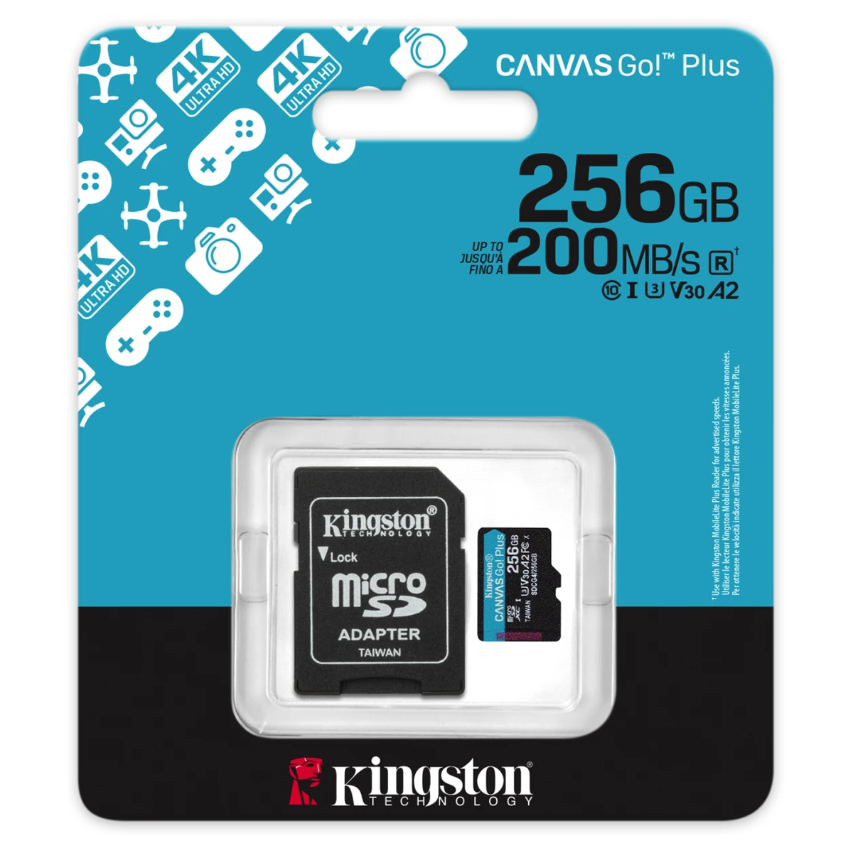 Tarjeta MicroSD Kingston Canvas Go Plus Gen4 256GB 200MB/s 1