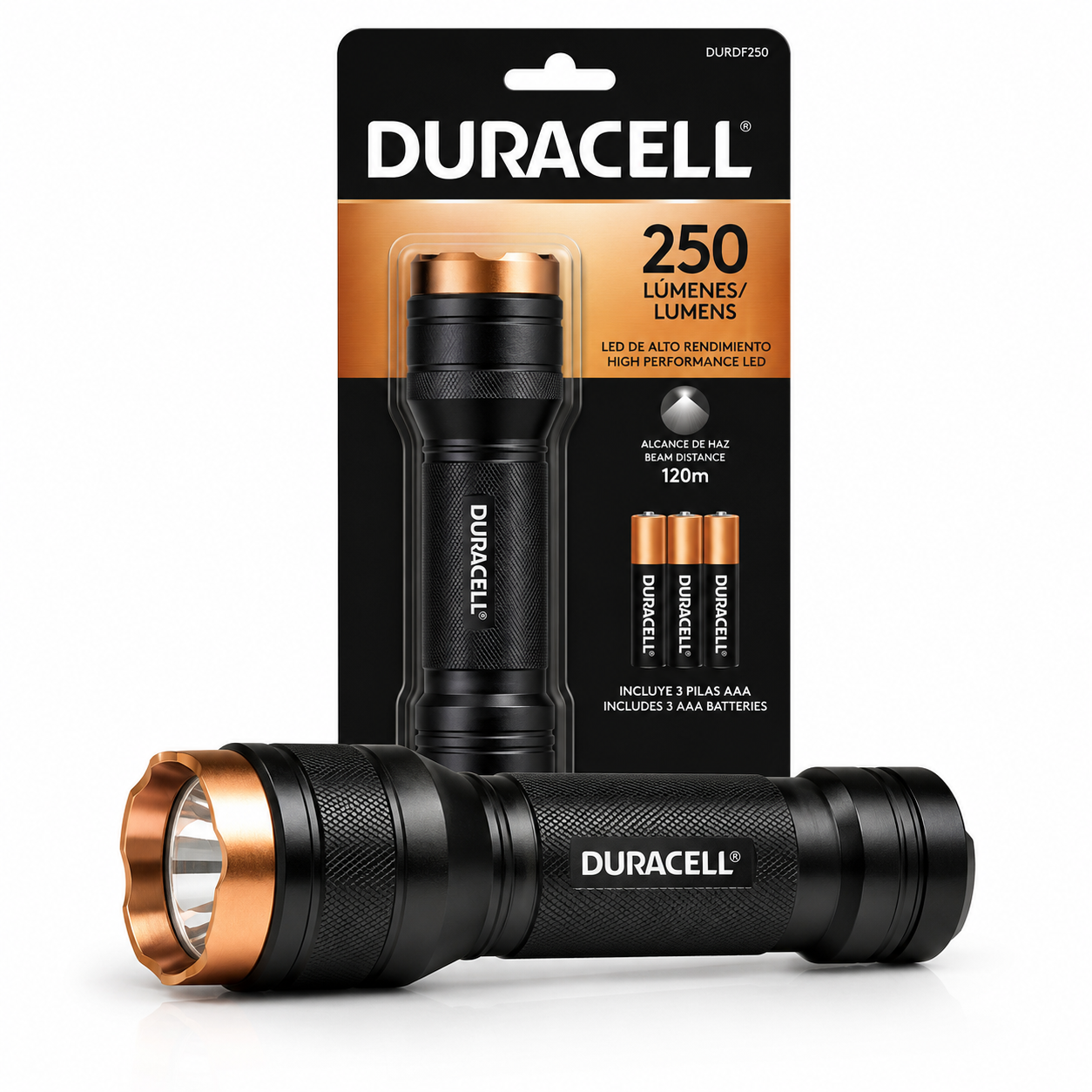 Linterna Duracell Aluminio 250 Lumens 3AAA Blanca 1