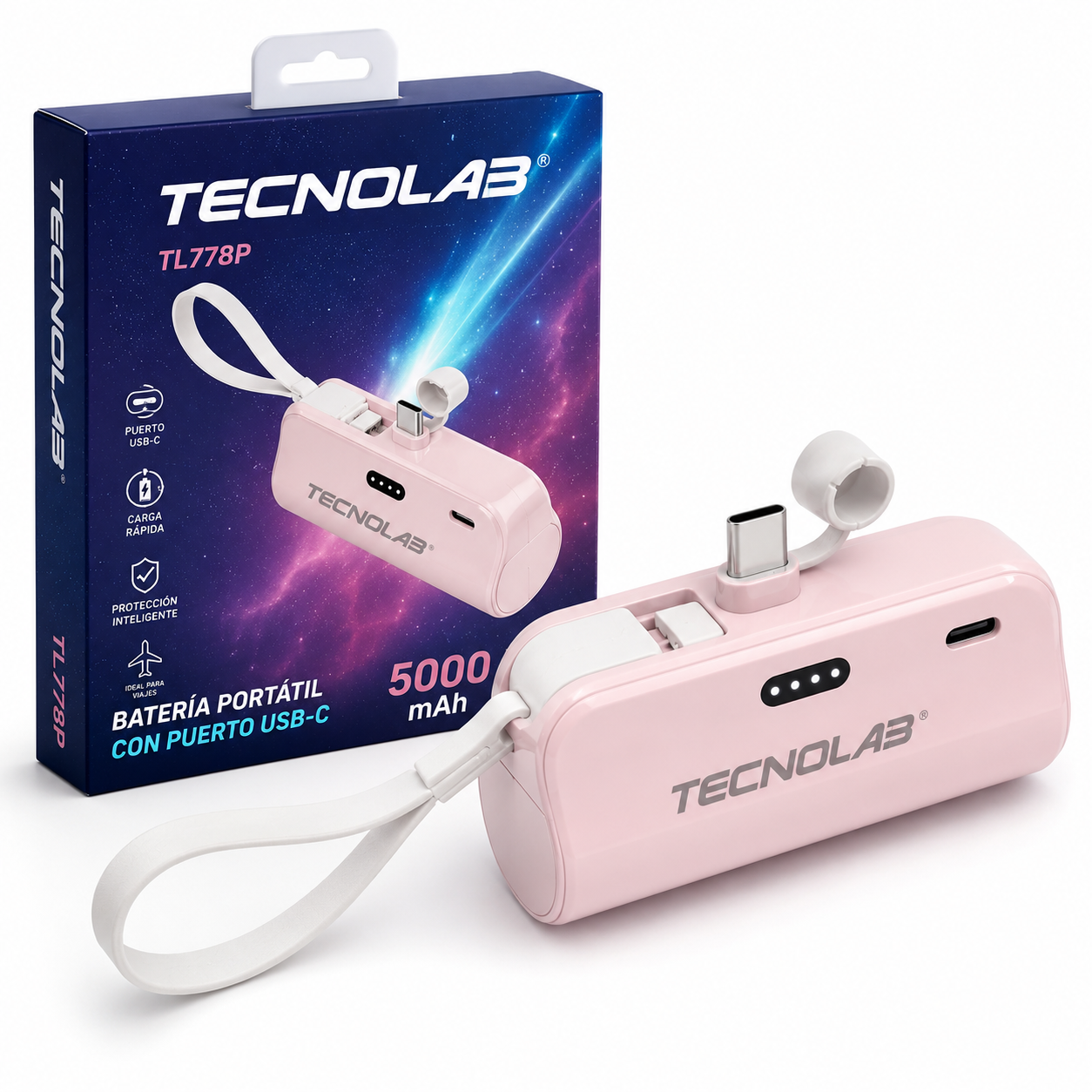 Batería Portátil Tecnolab TL778P USB-C Rosado 1