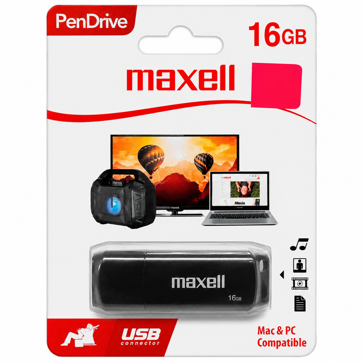 Pendrive Maxell 16GB USB 2.0 Red Rojo 1