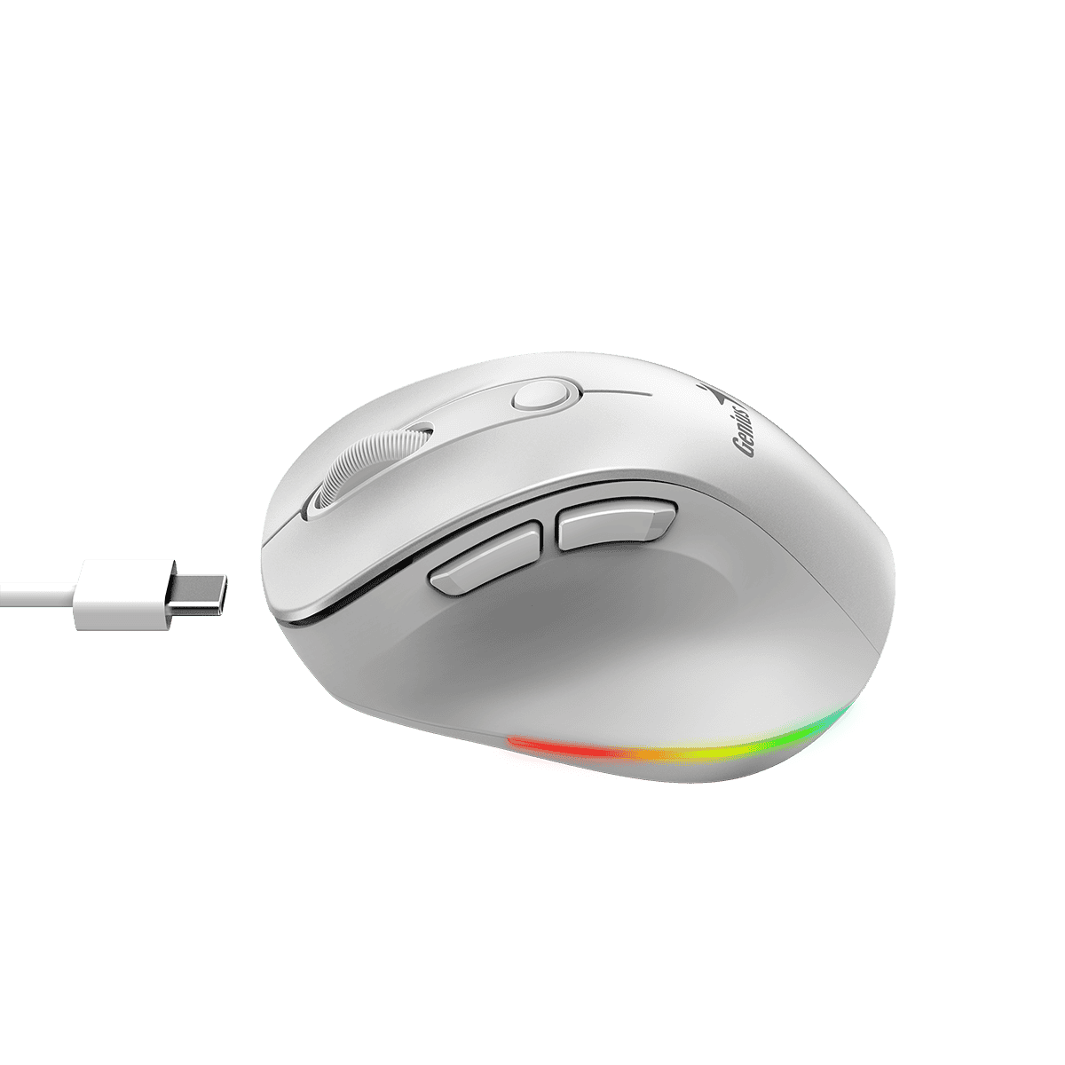 Mouse Genius Inalámbrico Bluetooth Recargable Ergo 9000S Pro Blanco Perla RGB 4