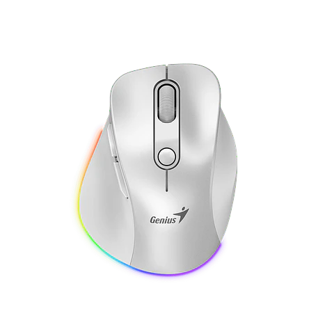 Mouse Inalámbrico Bluetooth Genius 9000S Pro Perla Blanco Recargable Ergo RGB