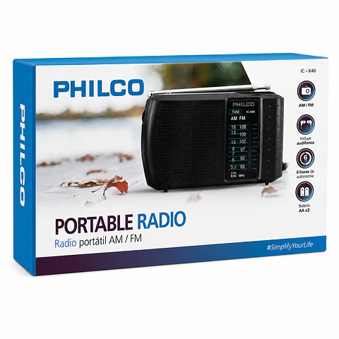 Radio Portátil Philco ICX40 AM/FM Negro con Audífonos Incluidos