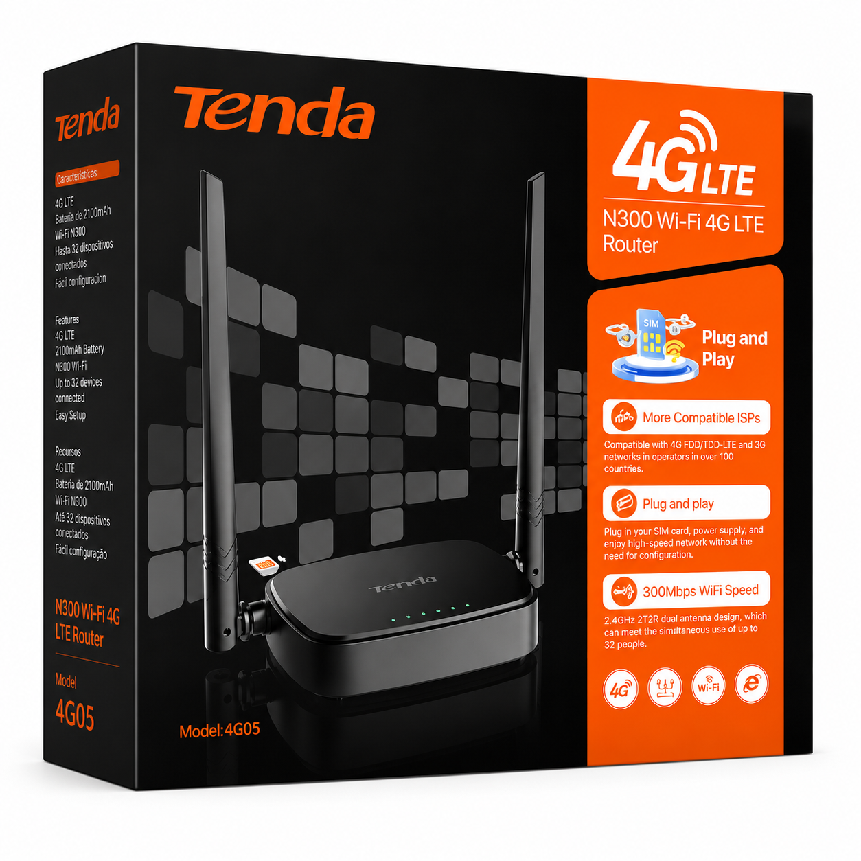 Router Portátil 4G Tenda 4G05 N300 WiFi con Ranura SIM 1