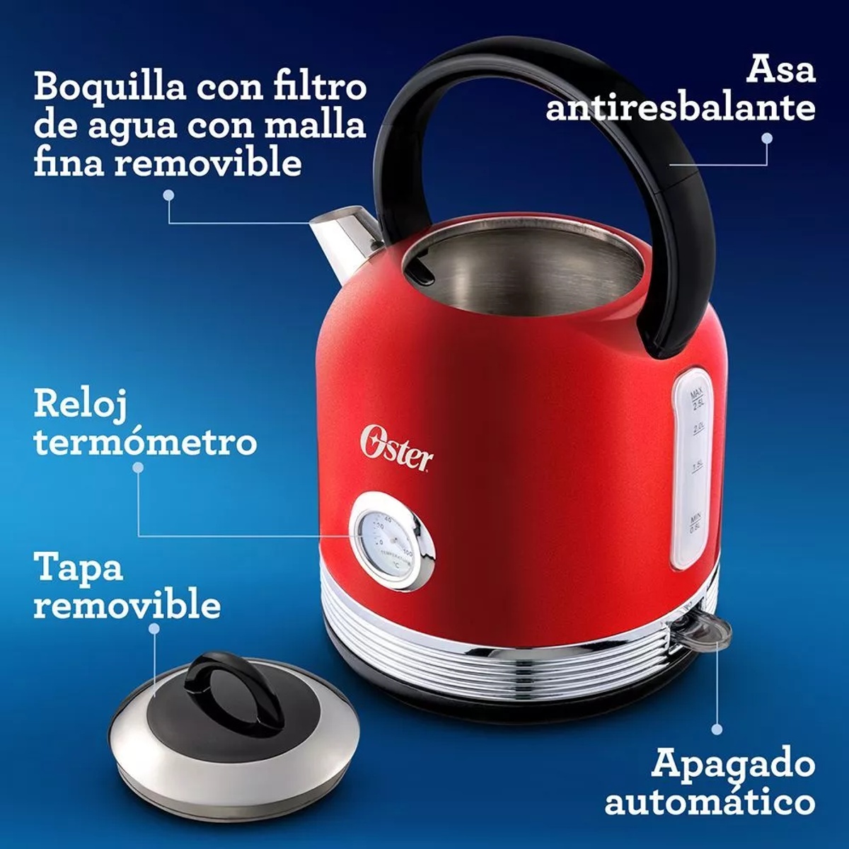 Hervidor Eléctrico Oster® 2.5 Litros Acero Inoxidable BVSTKT900R 3
