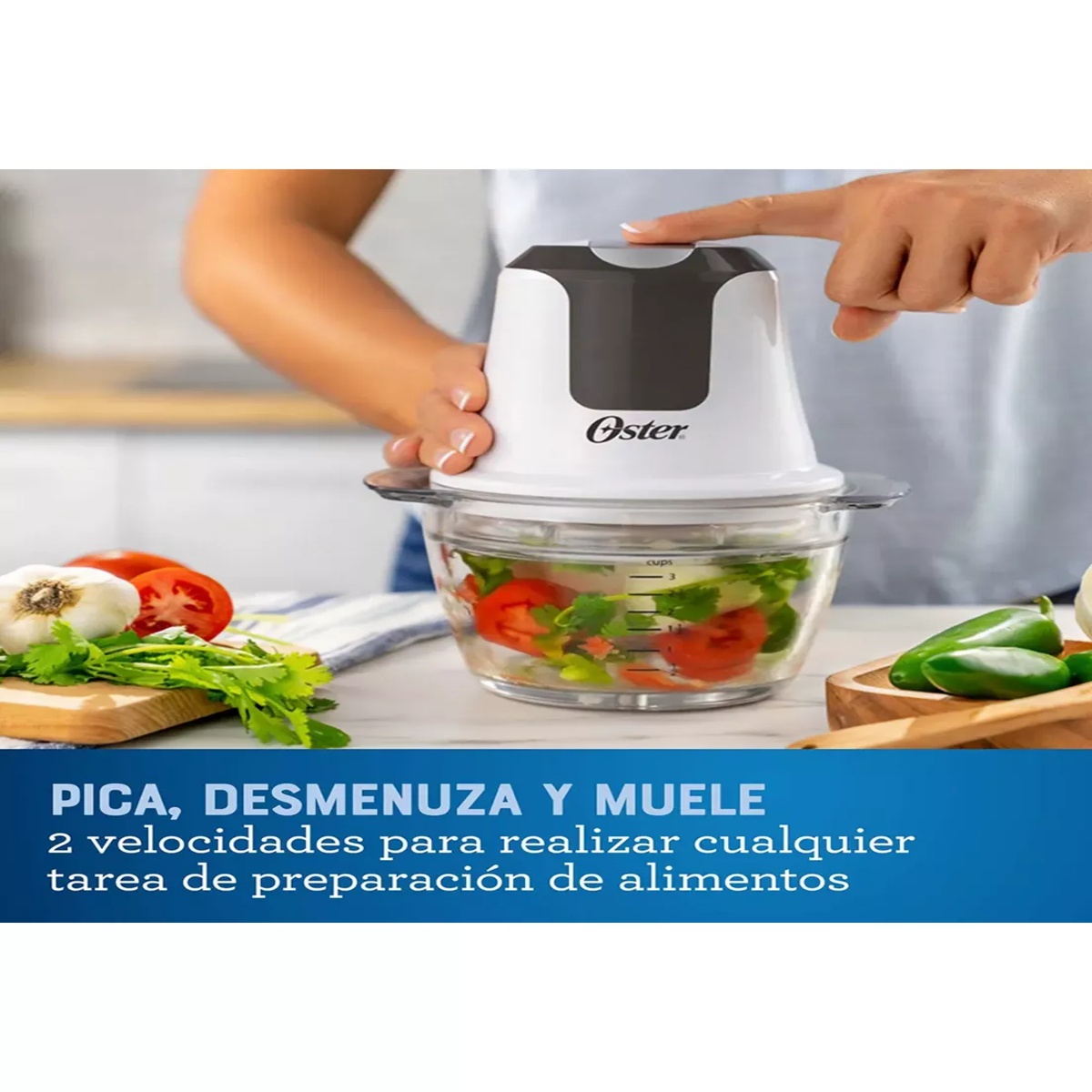 Mini Picadora Oster® 3 Tazas con Tazón de Vidrio FPSTFP3340 3