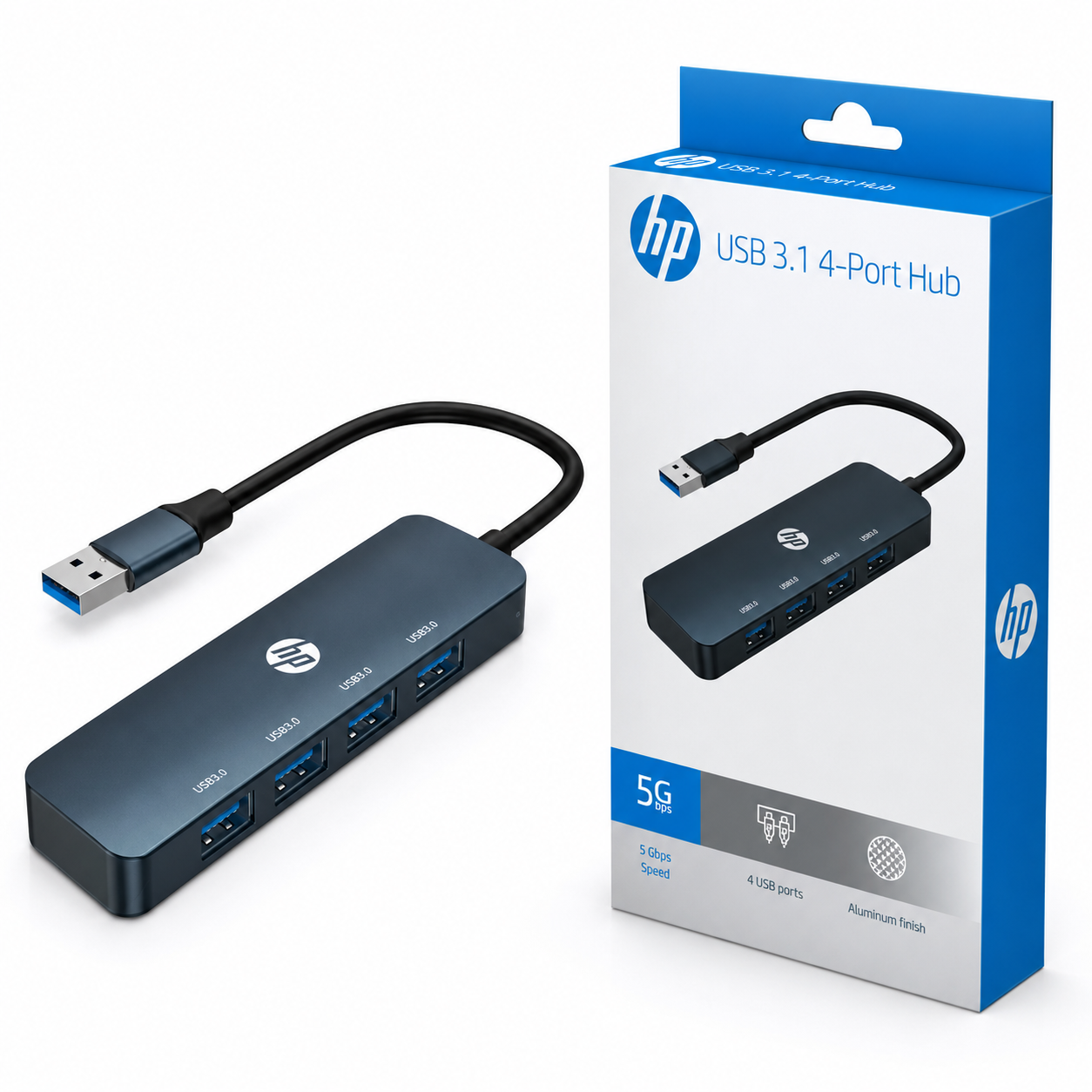 Hub USB 3.0 HP DHC-CT100 de 4 Puertos 5Gbps Aluminio 1