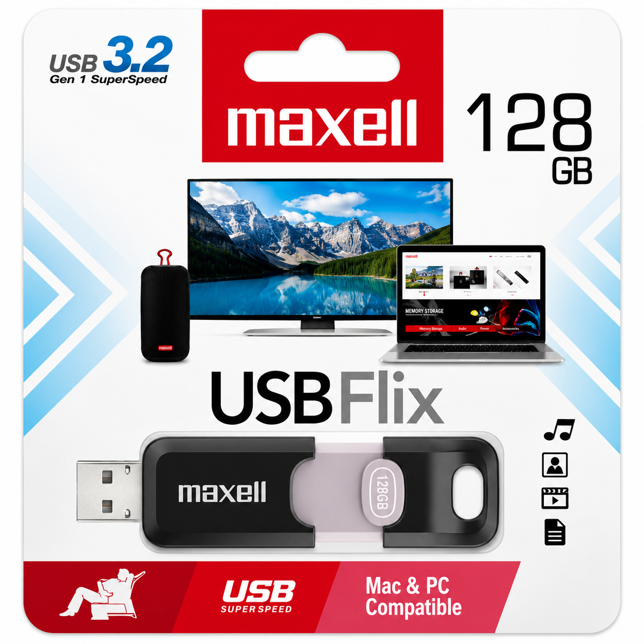 Pendrive Maxell Flix 128GB USB 3.2 SuperSpeed Negro Modelo 20900 2