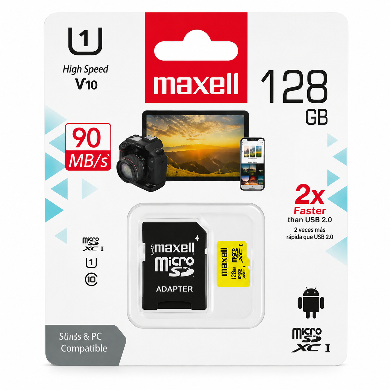 Memoria MicroSD Maxell 128GB Clase 10 con Adaptador SD 1