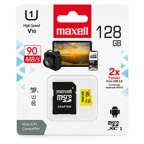 Memoria MicroSD Maxell 128GB Clase 10 con Adaptador SD