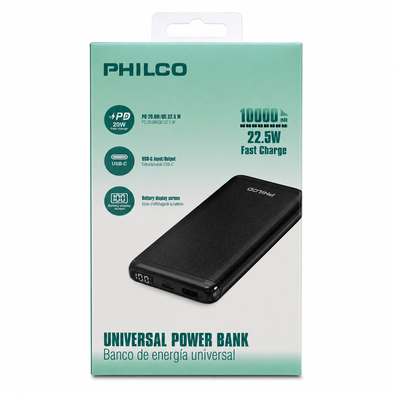 Batería Externa Philco PMA8124 10000mAh 22,5W PD Black – Power Bank Carga Rápida 1