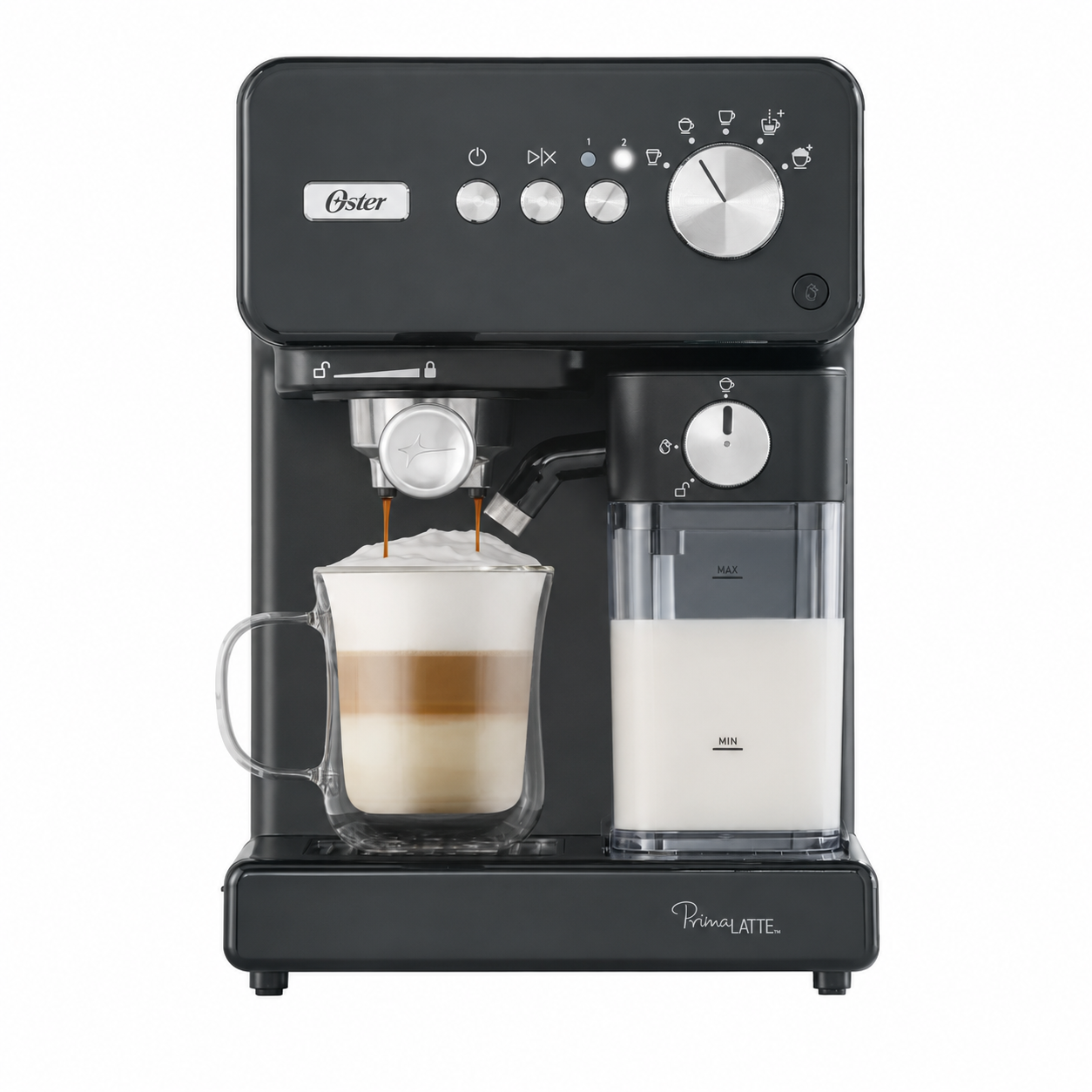 Oster® Cafetera PrimaLatte™, Automática para Espresso, 15 Bares, Negro Metálico, BVSTEM6603B 1