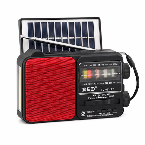 Radio Portátil Tecnolab TL653 Red AM/FM Recargable con Carga Solar