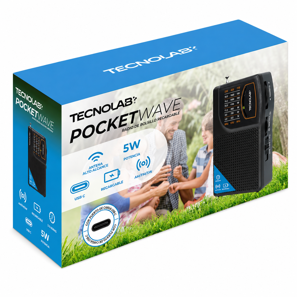 Radio portátil recargable AM/FM/SW 5 W TL867 Tecnolab 1