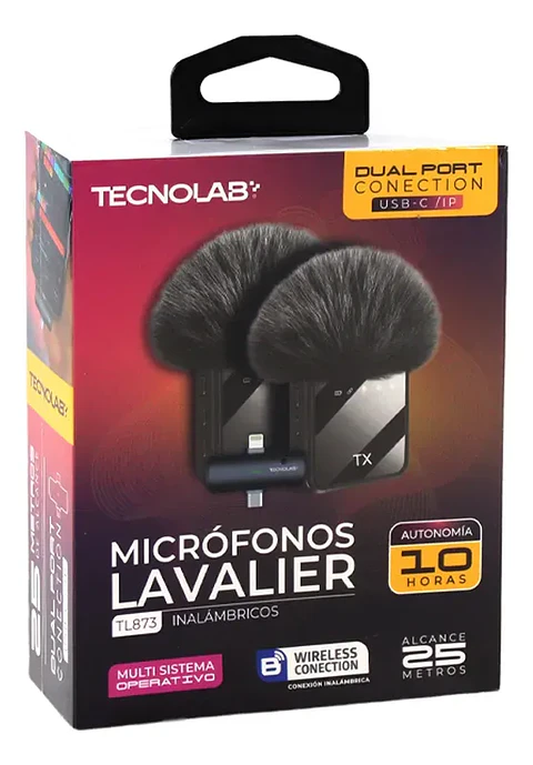Micrófono inalámbrico doble lavalier 2 en 1 para celular tecnolab
