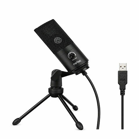 Micrófono Condensador USB Fifine K669B Negro con Trípode y Control de Ganancia