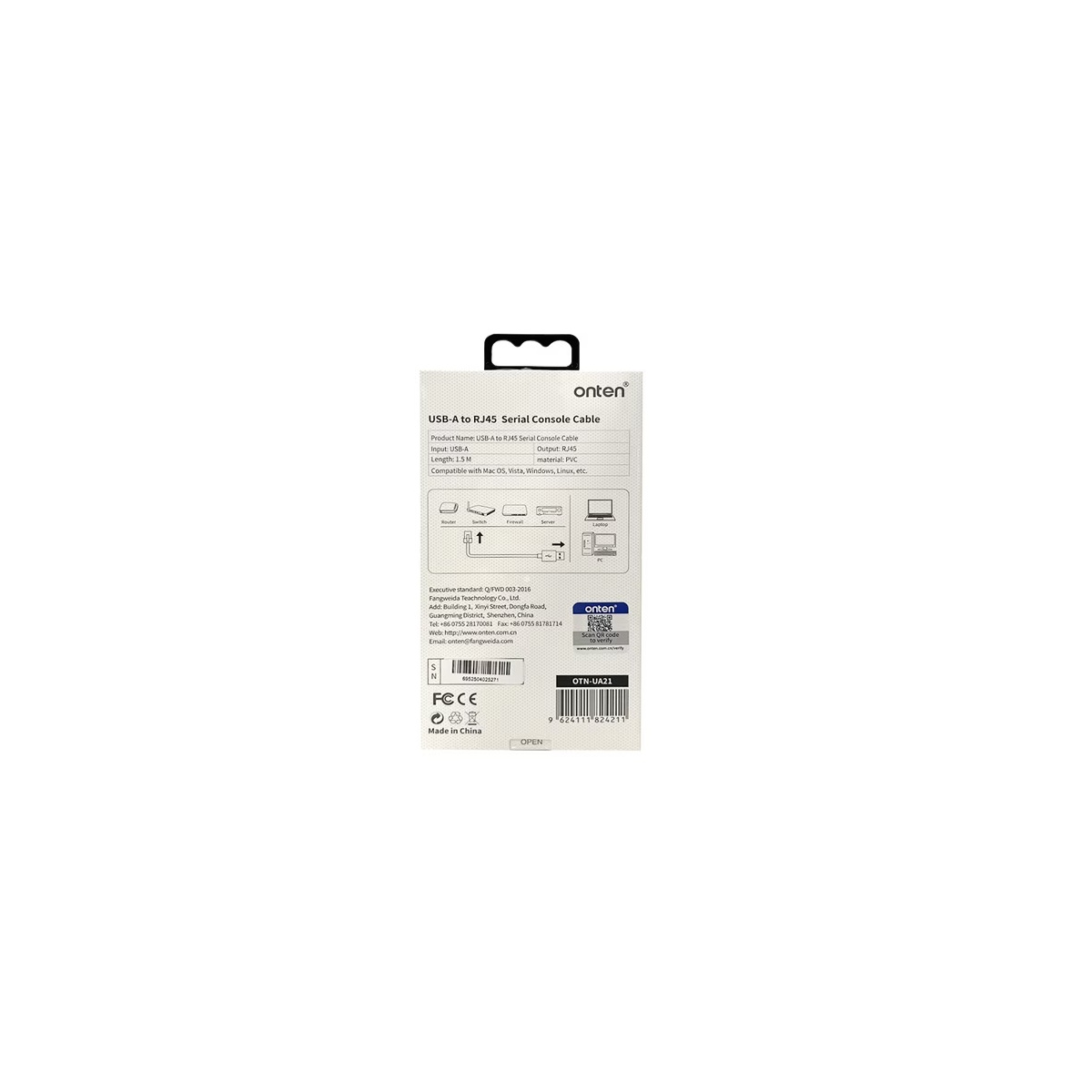 Cable de Consola ONTEN OTN-UA21 USB-A a RJ45 1,5 m – Negro 3