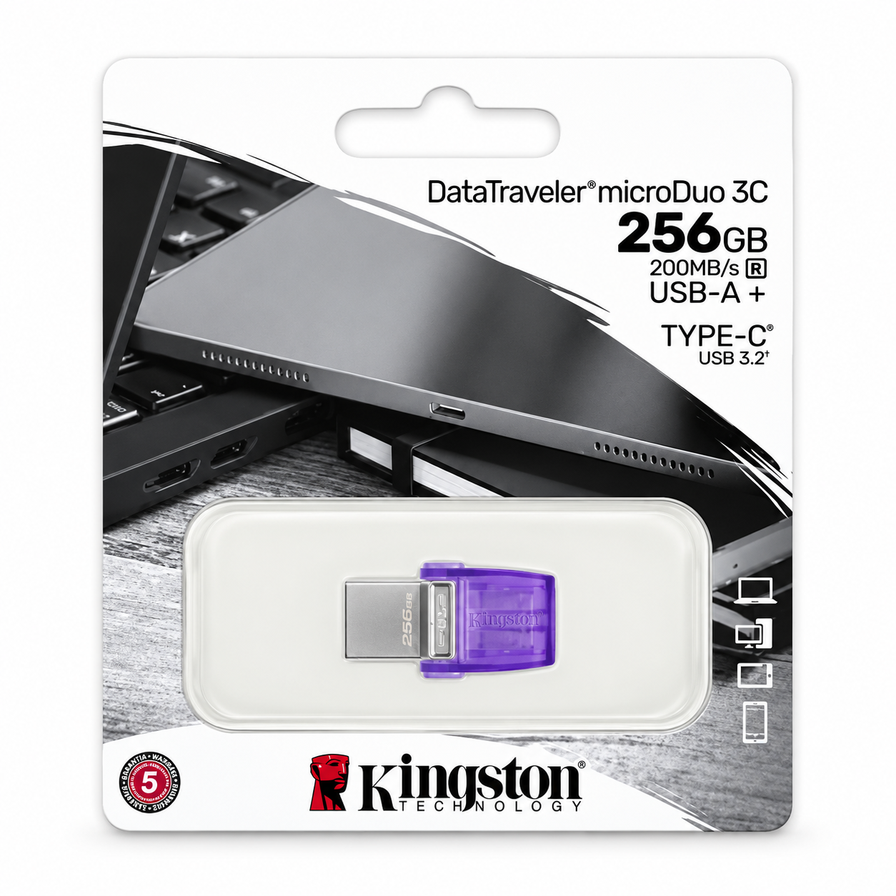 Pendrive Kingston Microduo 3C 256 GB 3.2 Gen 1 Púrpura Datatraveler 1