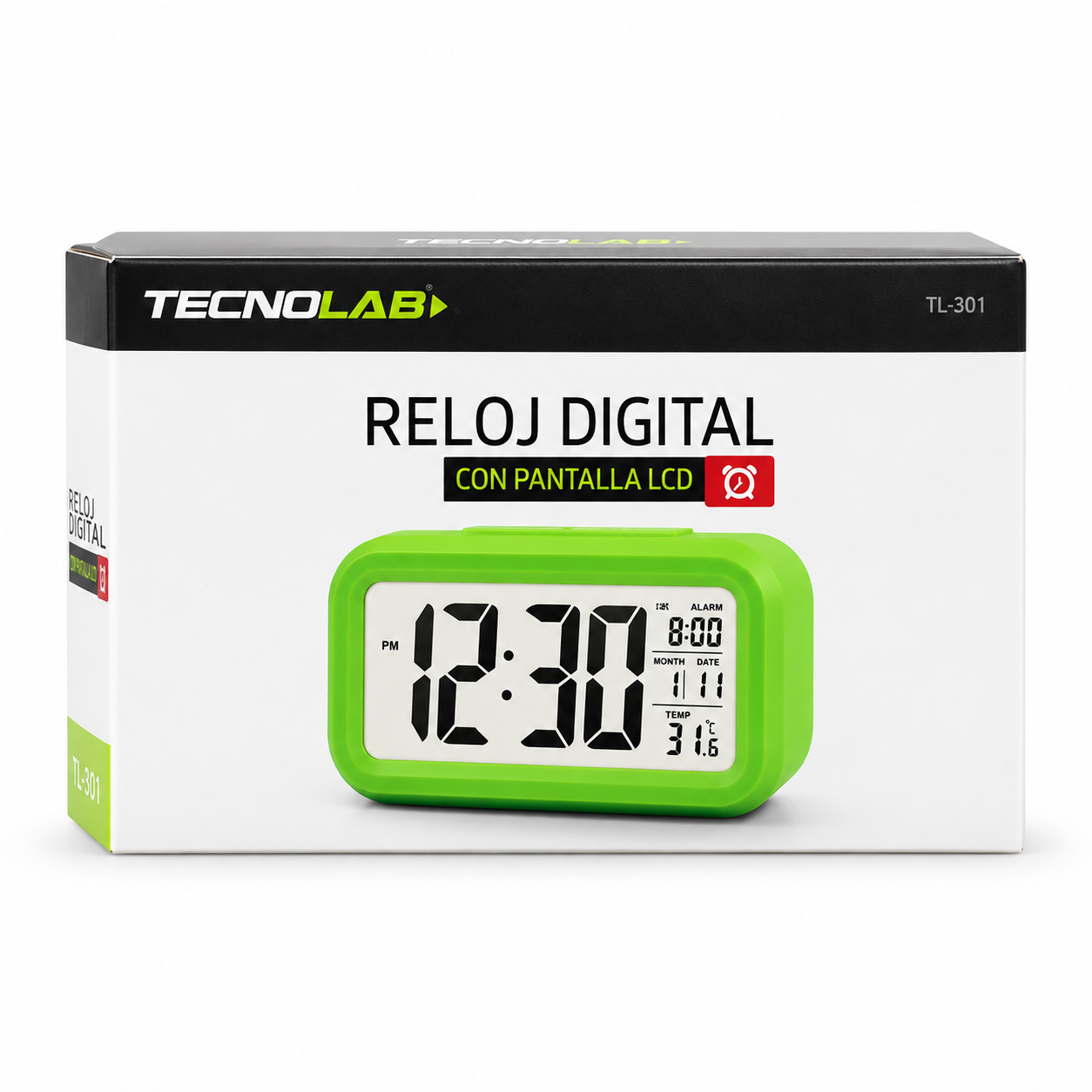  RELOJ ALARMA PANTALLA NUMEROS LED TL-30SG GREEN TECNOLAB 1
