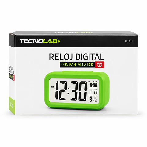  RELOJ ALARMA PANTALLA NUMEROS LED TL-30SG GREEN TECNOLAB