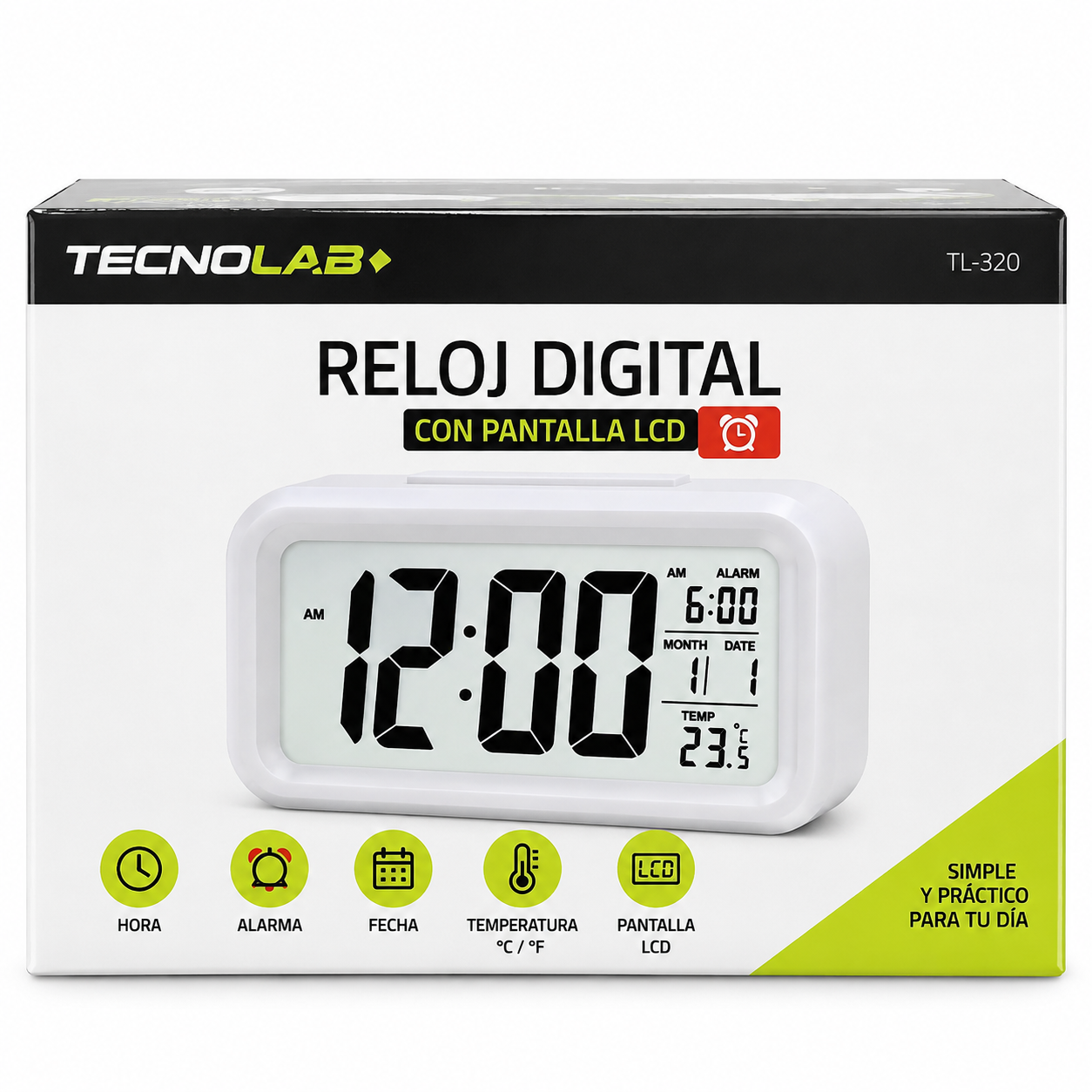 RELOJ ALARMA PANTALLA NUMEROS LED TL-30SB WHITE TECNOLAB 1