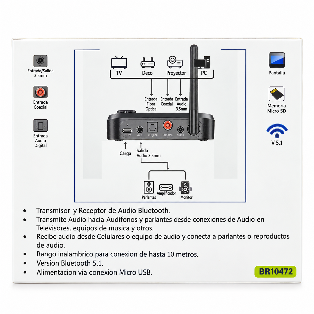 Receptor y Transmisor Bluetooth Birlink BA04 2 en 1 – Negro 3