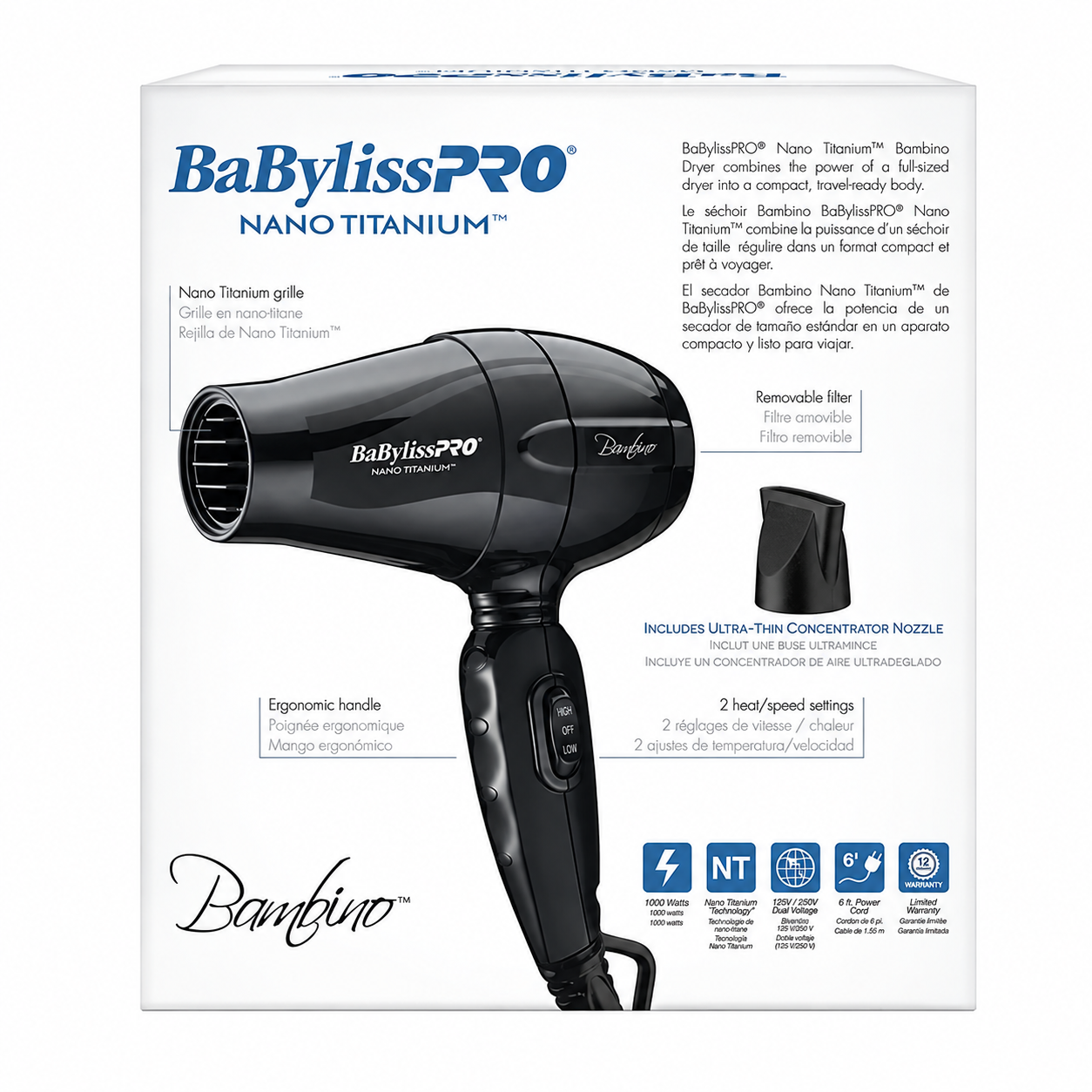 Secador de Viaje BaBylissPRO Nano Titanium Bambino BABNT5510CL 1200W – Negro 3