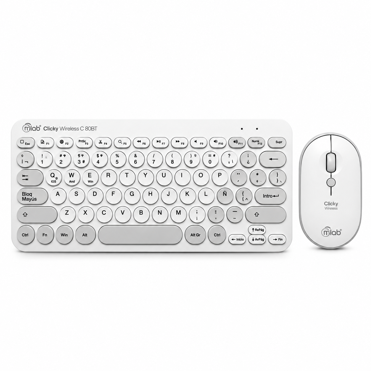 Kit Teclado y Mouse Mini Inalámbrico MLAB Clicky C80BT Bluetooth + 2.4GHz 1600 DPI Blanco/Gris 1