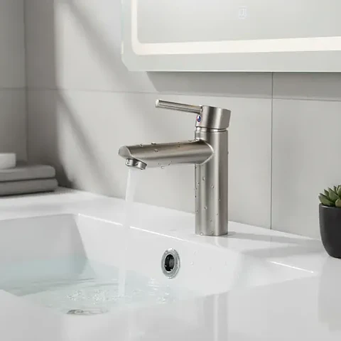Llave Lavatorio Lavamanos Simple Tipo Inox Taumm Acabado Cromado Color Plateado