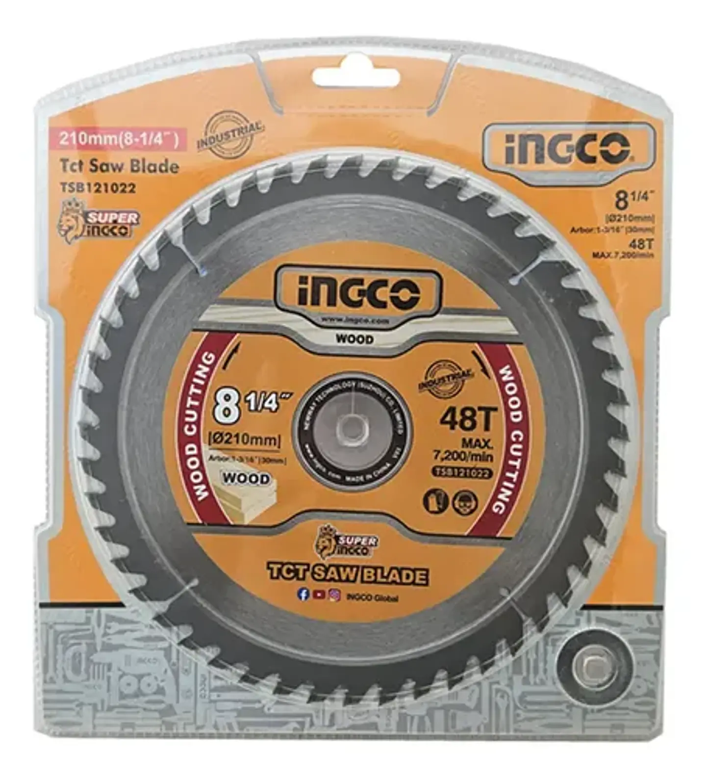 Disco De Sierra Circular Para Madera 48t 8 1-4 /210mm Ingco Amarillo Plateado 1