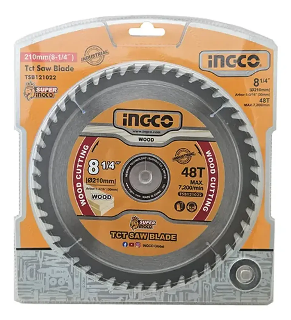 Disco De Sierra Circular Para Madera 48t 8 1-4 /210mm Ingco Amarillo Plateado 1